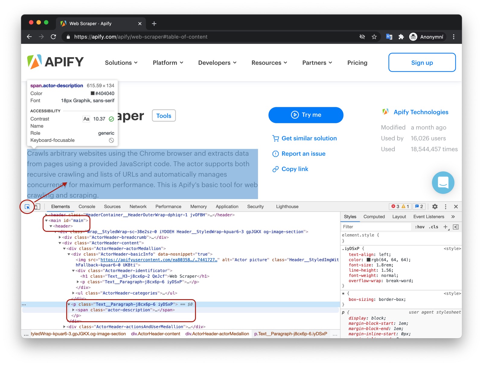 actor description selector